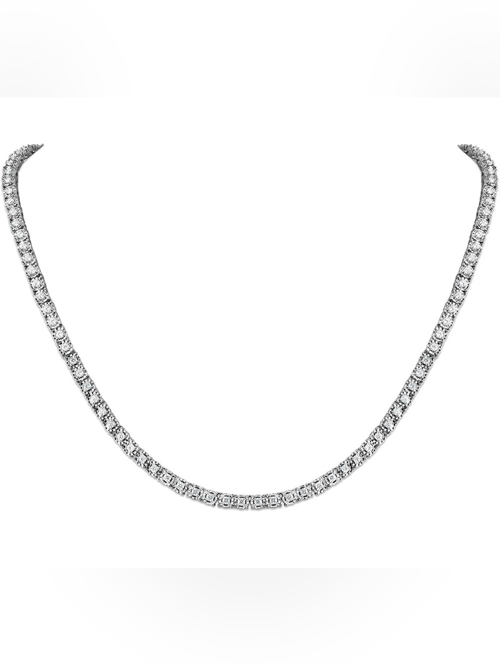 2 CTW ROUND DIAMOND TENNIS NECKLACE 925 STERLING SILVER